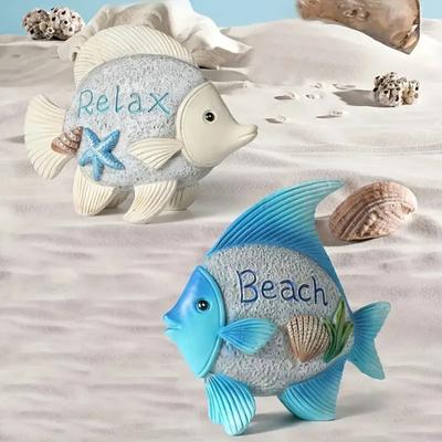 Yousheng Fish Figurine Coastal Charm Resin Fish Sculpture Beach Relax Fish Statue for Home Bathroom Nautical Themed Decoration
