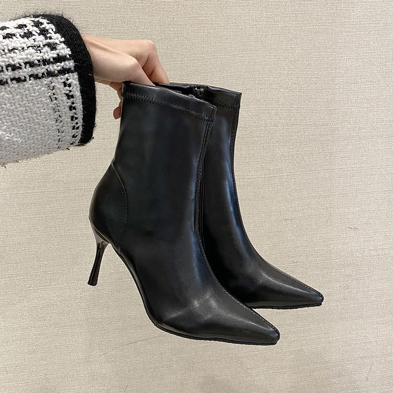Móda Nové Jaro Sexy Chelsea Boty Špičatá Špička Silný Podpatek Zadní Zip Střední Výška Dámské Boty Mikrovlákno Volnočasové Pohodlné Hladké