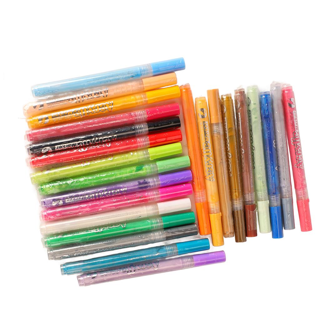 24 Colors Acrylic Pen Set Permanent Odorless Waterproof Acrylic Pens Marker Watercolor Brush Pens