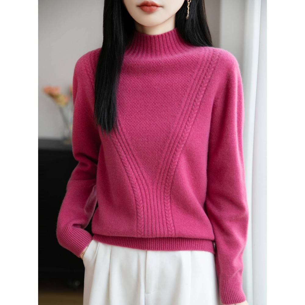 Stickad baslagertröja med halvhög krage för kvinnor, Tjock och varm tröja, Mjuk och bekväm topp för innerlager