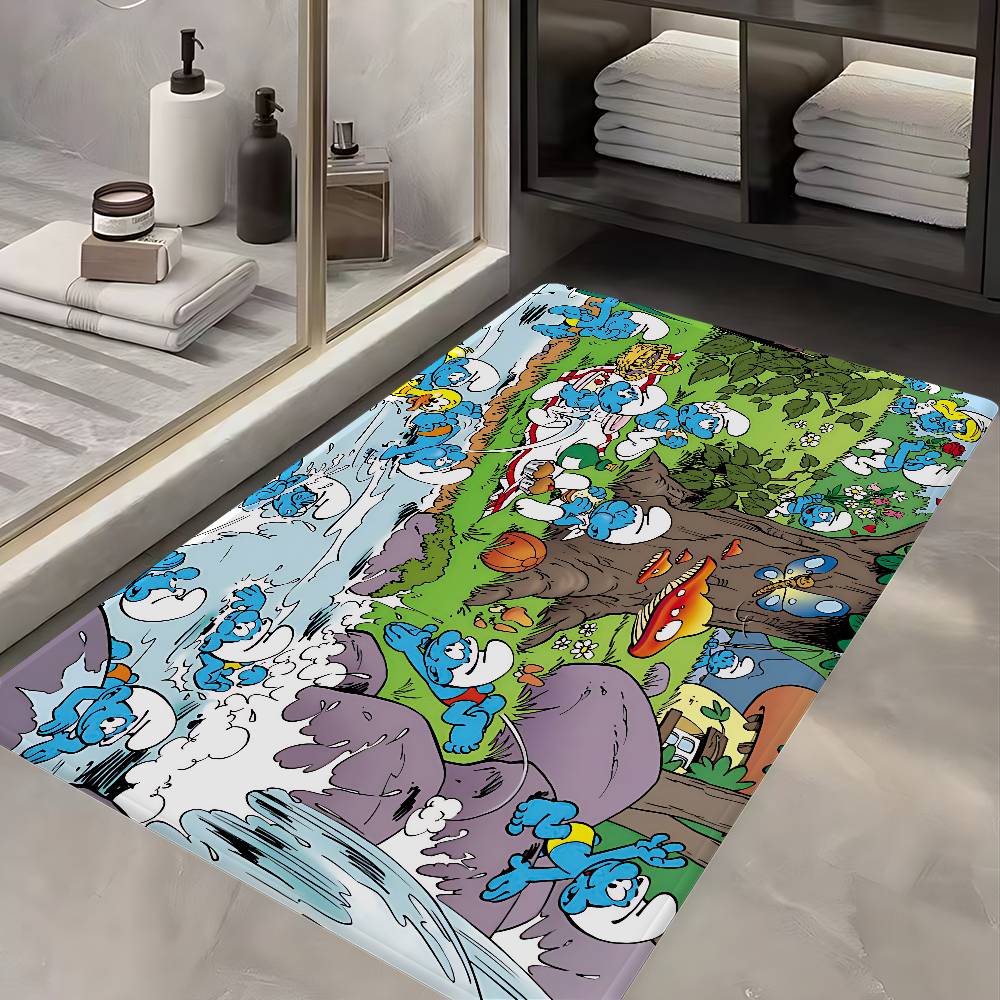 Cartoon S_Smurfs Floor Mat Rectangle Anti-slip Home Soft Badmat Front Door Indoor Outdoor Mat el Decor Mat