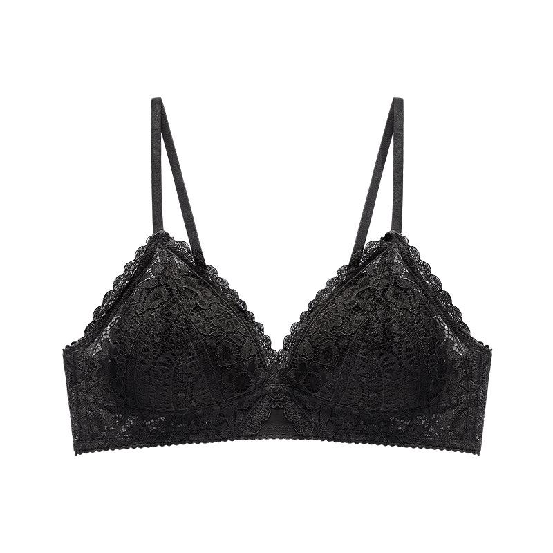 French Lace Push-Up Triangle Bra - Seamless, Thin Straps, Anti-Sagging Design for Women