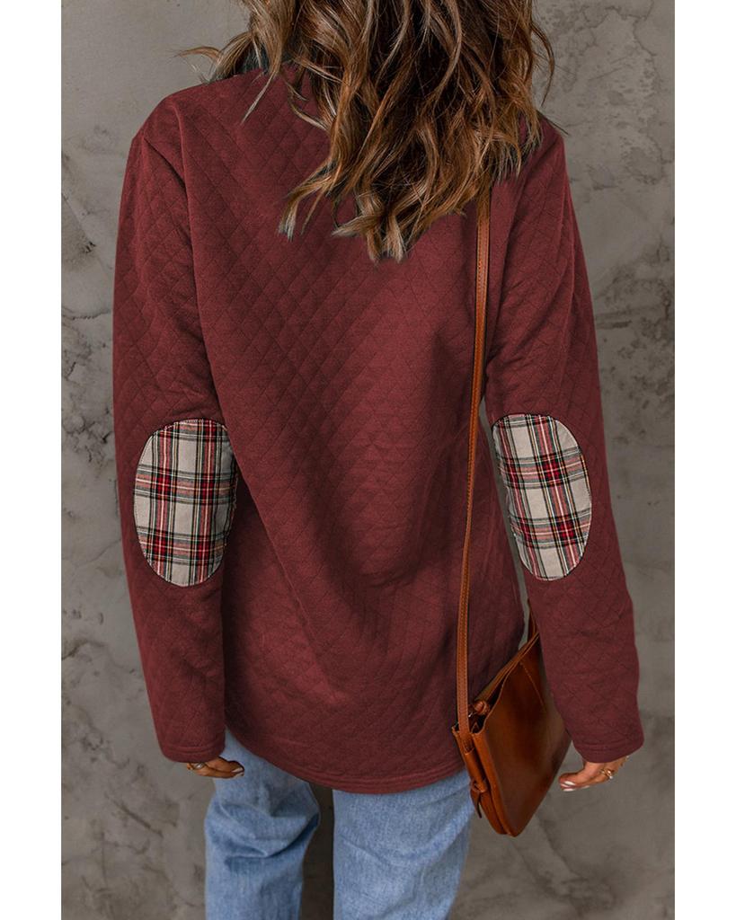 Azura Exchange Geometric Texture Plaid Trim Sweatshirt