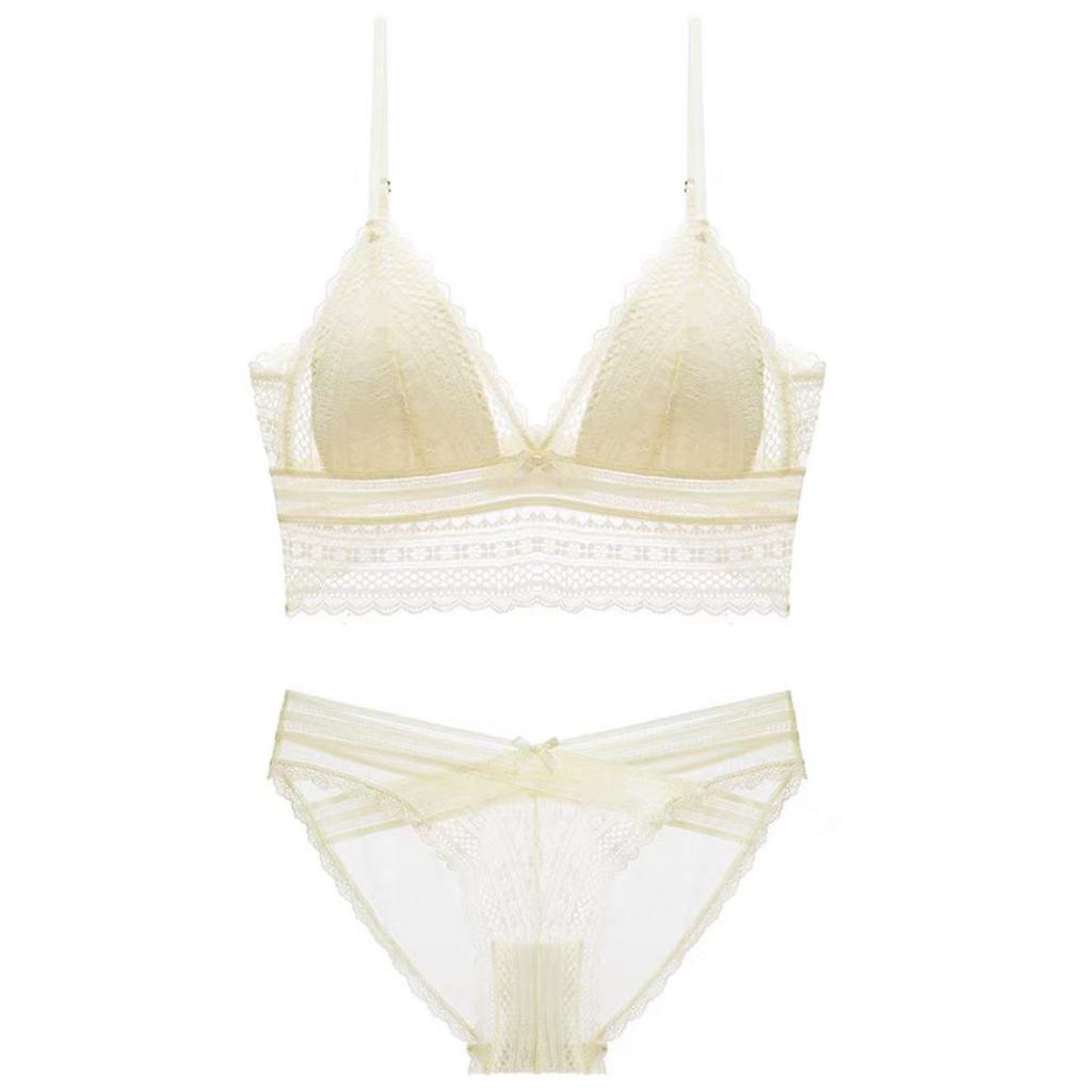 Sexy Spitzen-Bügelloses BH-Set mit tiefem Rücken, dünnen Baumwoll-Push-Up-Polstern und Schmetterlingsknoten-Design