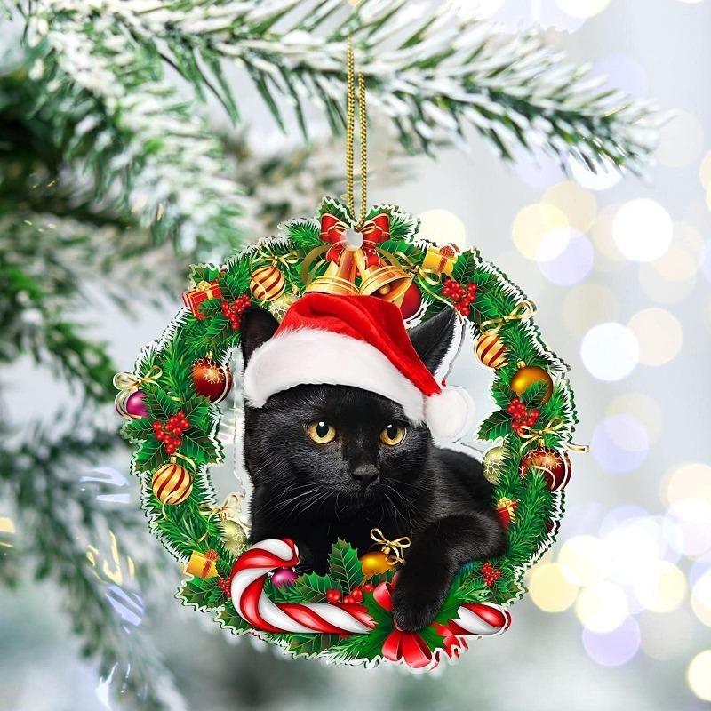 2025 Nuovo ciondolo per auto con ghirlanda piatta in acrilico 2D, decorazione natalizia per cani, albero di Natale, decorazione per la casa