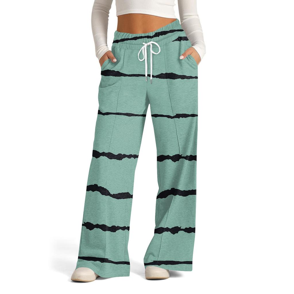 Damen Weitbein Freizeithose Hohe Taille Gestreifte Sporthose