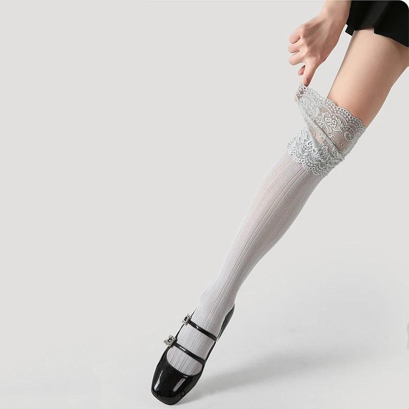 Women's Floral Lace Calf Socks Lolita Girls Thigh High Over Knee Stockings Retro Warm Boot Socks  JK Style