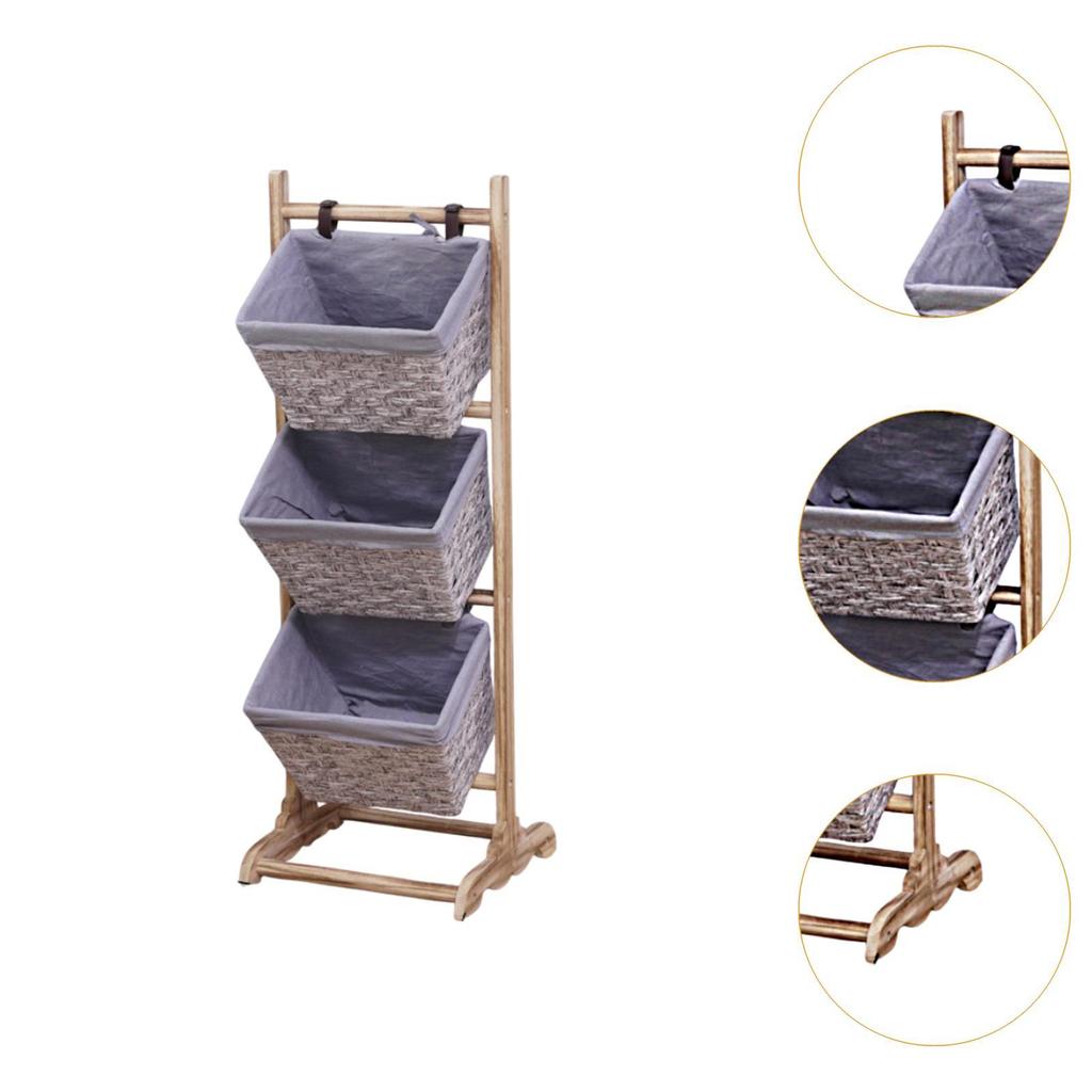 Wooden Storage Basket Floor Rack Organizer Multipurpose Display Shelf for