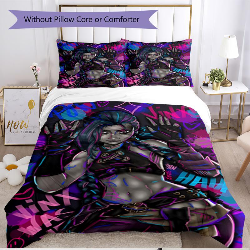 3pcs Duvet Cover Set (1*Duvet Cover + 2*Pillowcase, Without Core), Jinx Print Soft All‑Season Bedding Set, Home Bedroom Decor Gift