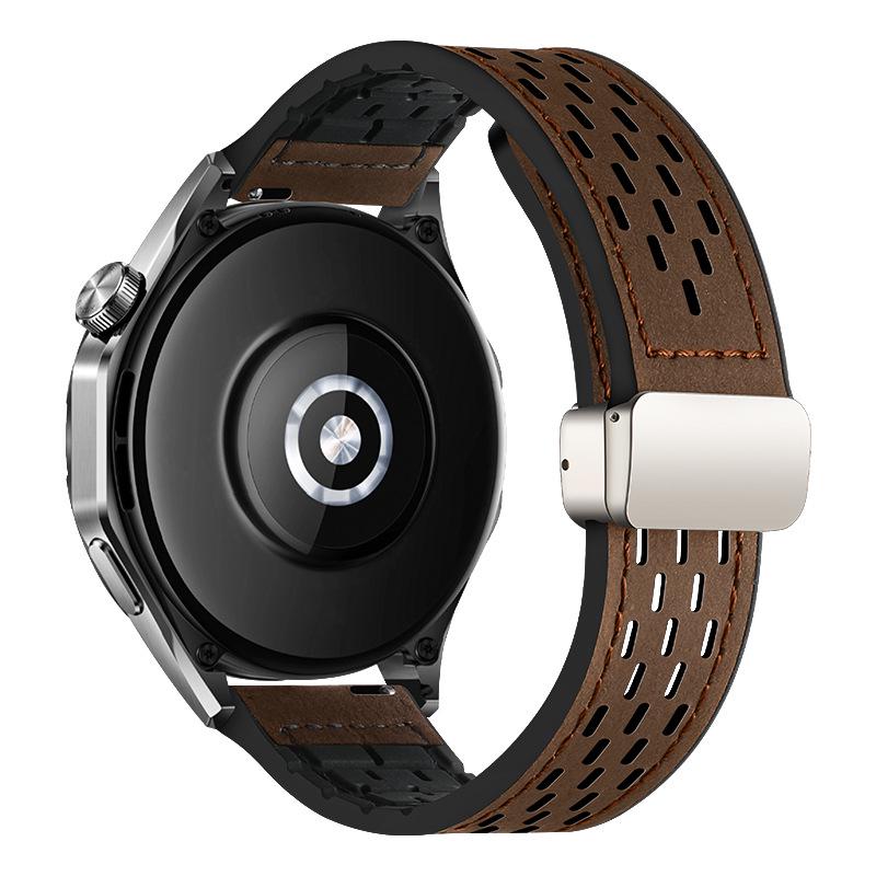 Breathable Silicone Crazy Horse Leather Magnetic Watch Band for Huawei GT5, Samsung 6, Xiaomi S4