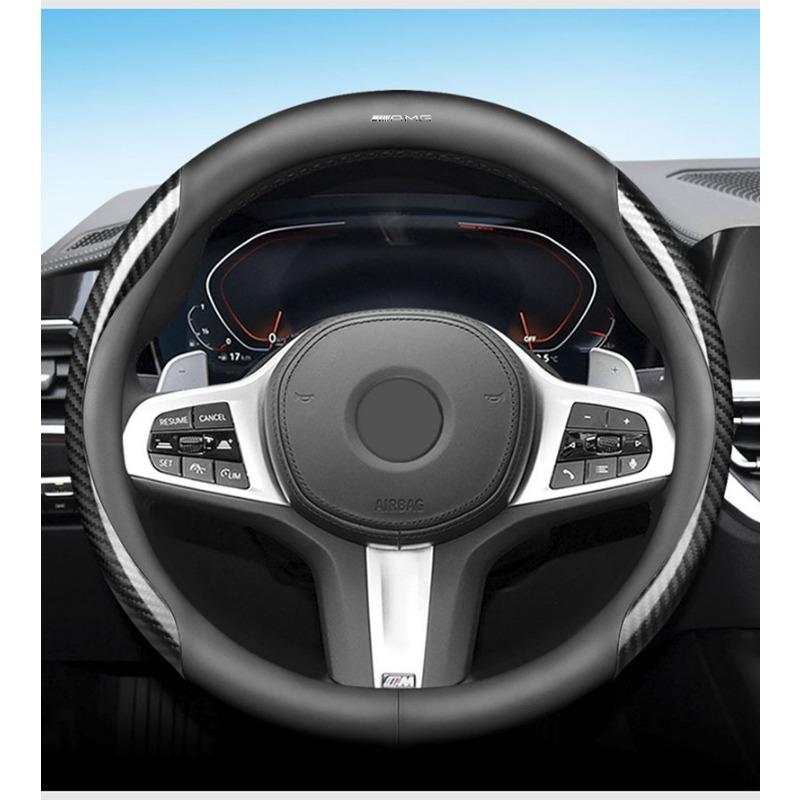 Leather Carbon Fiber Car Steering Wheel Cover Car Accessories For Mercedes Benz AMG W204 W205 W212 W213 W222 x153 W176 W177 Keychain