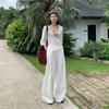 Women's White Tencel Low-Waist Wide-Leg Pants, Spring 2026 – Loose-Fit, Straight, Slimming, Floor-Length Design