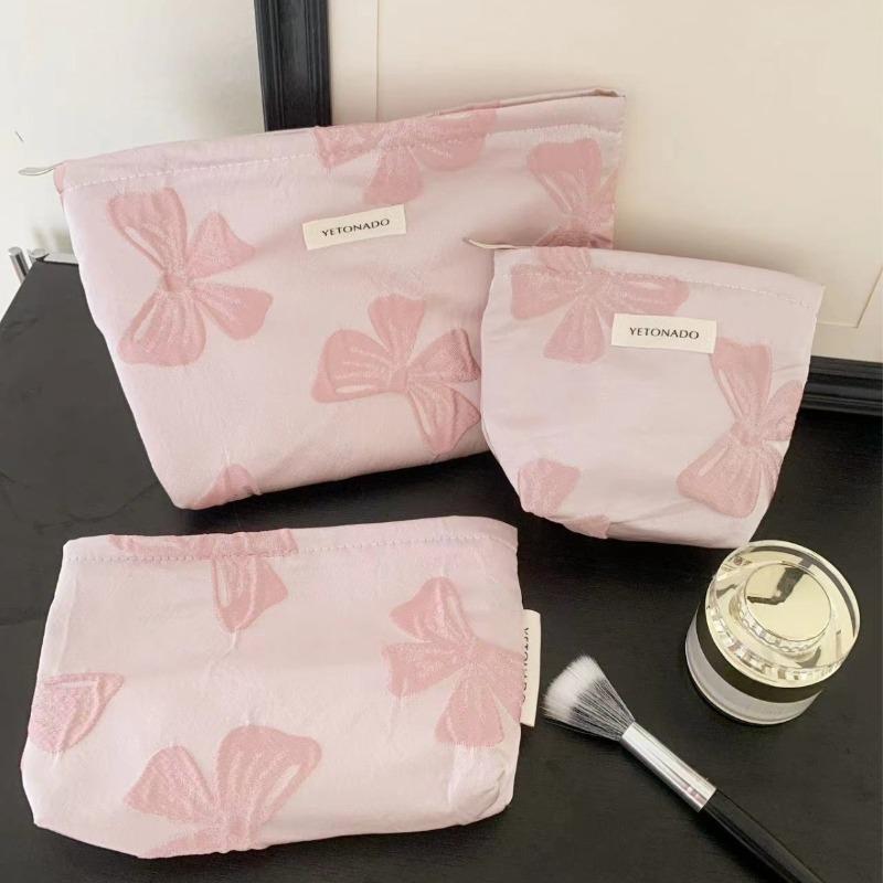 1Pc Pink Bow Knot Multi-functional Large Capacity Cosmetic Bags Organizer Women Handbag Makeup Brush Storage Bag Case