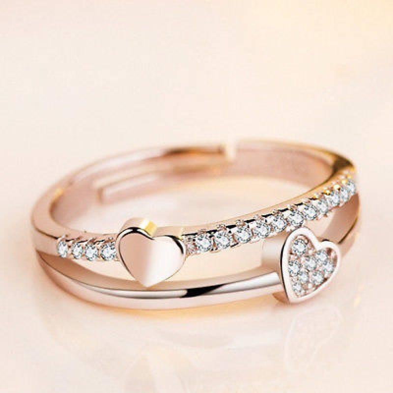 Adjustable Ring Opening Heartshaped Lady Couple Fashion Simple And Beautiful