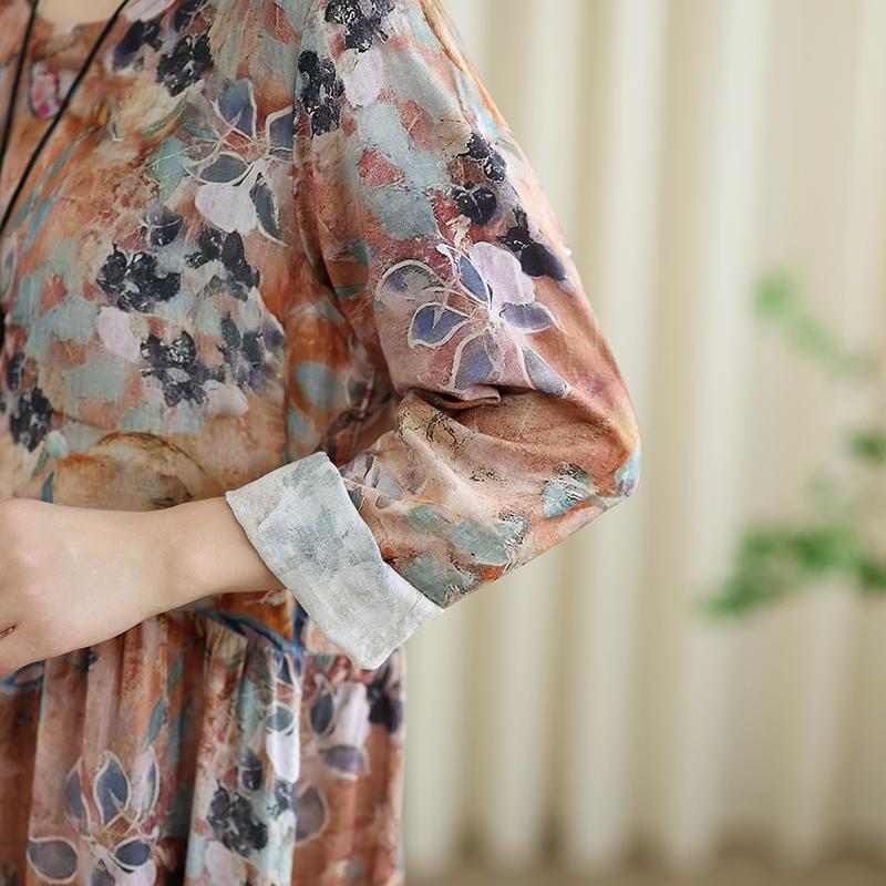 Dimanaf Ny 2025 Dame Plussstørrelse Vår Lang Kjole Løs Basic Vintage Oversize Langermet Maxi Blomstret