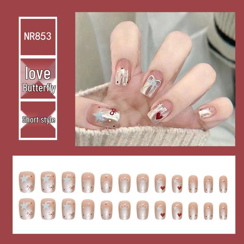 

Bowknot Star & Heart Polka Dot Nail Art Patches – T-Shaped Magic Mirror Powder Wearable Fake Nails