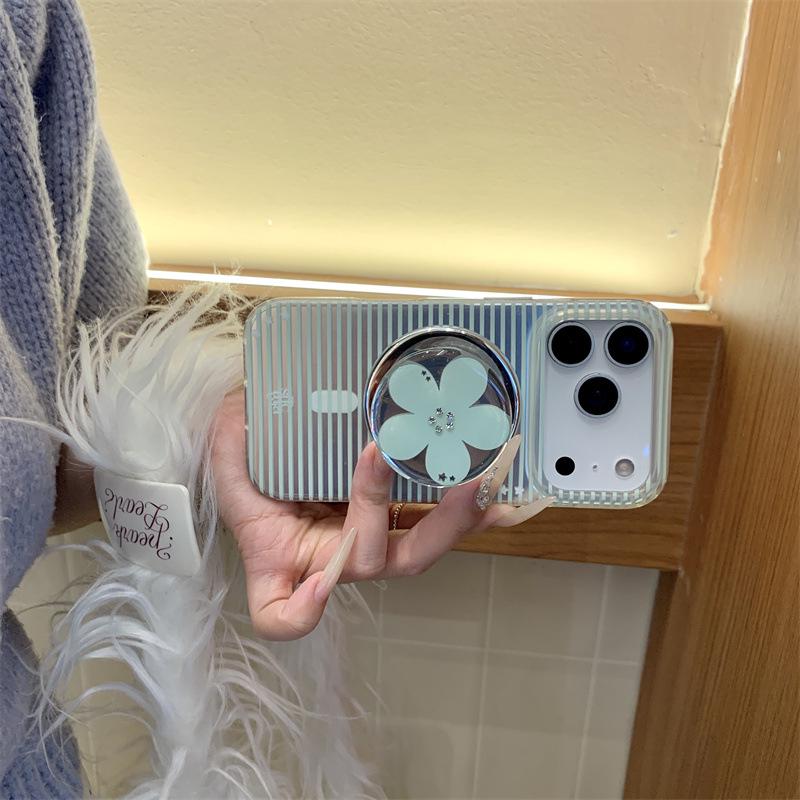 Electroplated Rhinestone Flower Magnetic Stand Case for iPhone 17 Pro Max / 16 Pro Max / 15 / 14