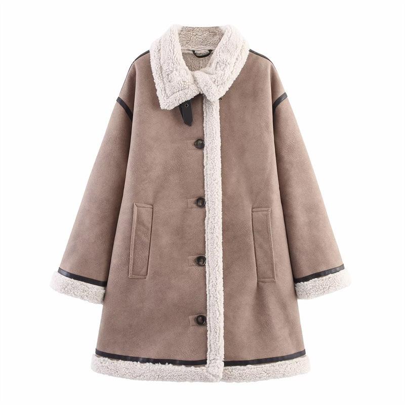 Autumn and winter new imitation fur fashion street long double-sided breasted coat in Europe and America