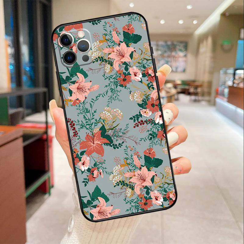 Painting Flowers Nature Leaves Phone Case For iPhone 17 16 15 14 13 12 11 Pro Max mini 16 Plus 16e 17 Air Protective Cover