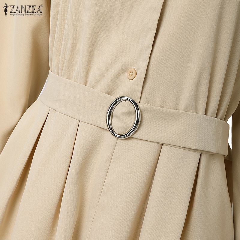 ZANZEA Women Turn Down Collar Loose Casual Long Sleeve Shirt Dress