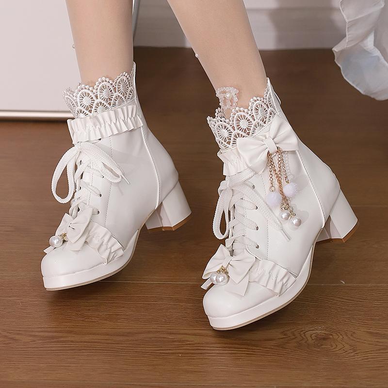 Women Goth Lolita Platform Boots Chunky High Heels Ankle Boots Lace Buckle Gothic Cosplay Booties Zipper Punk Shoes