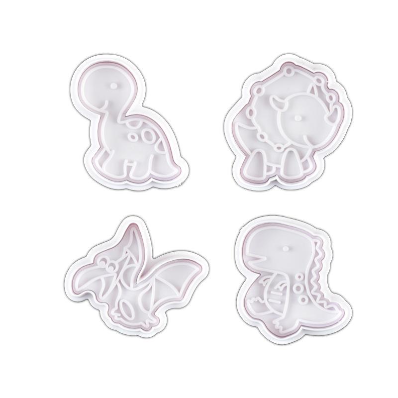 4Pcs/Set Dinosaur Cookie Plunger Cutter Cartoon Baking Mould Cookie Stamp Biscuit Mold Animal Shape Cookie Cutters Baking Tools