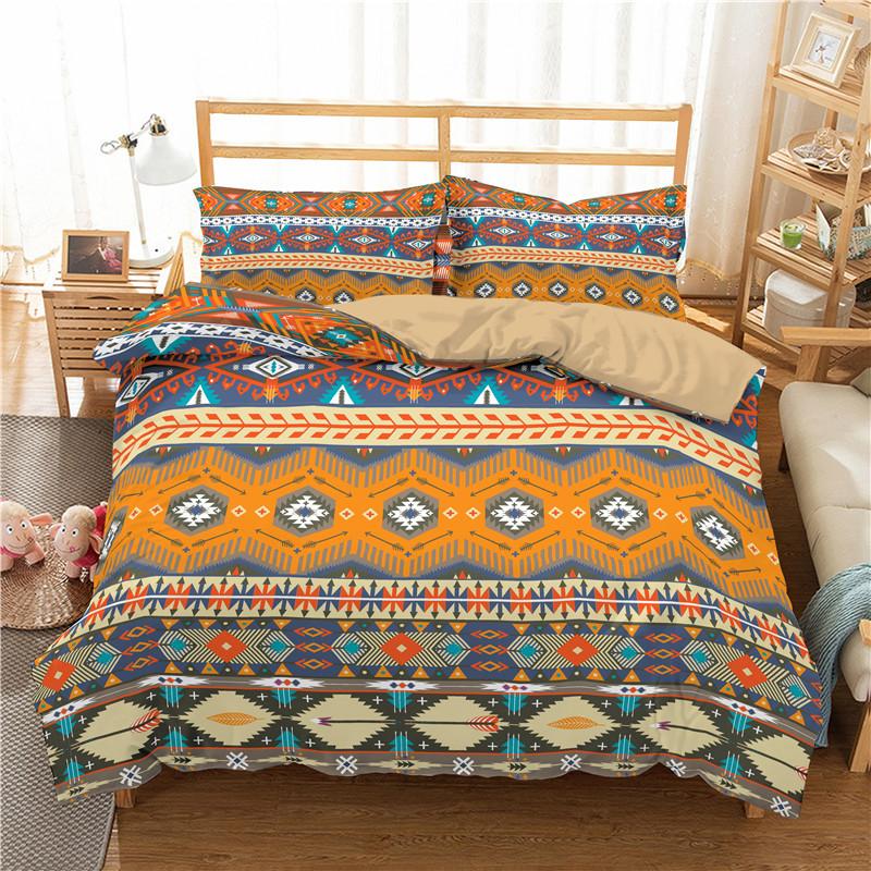Geometric Bedding Set Bohemian Style Microfiber Abstract Pattern Print Duvet Cover With Pillowcases Teens Adults Bedroom Decor