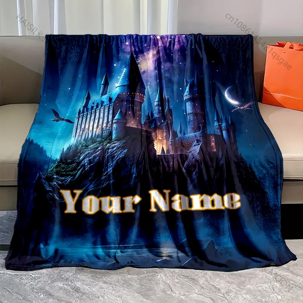 Personalization Custom Name Blanket Magic Academy Printing Suitable for Sofa, Bed, Travel, Camping, Car, Chair and Bed for Gifts