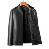 XiaoFu Men's Fleece-Lined Stand-Collar Faux Leather Jacket