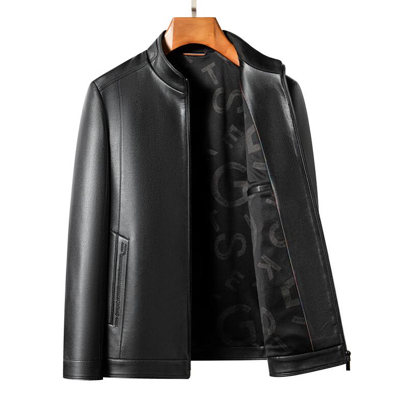 XiaoFu Men's Fleece-Lined Stand-Collar Faux Leather Jacket