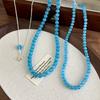 Collana da Donna con Ciondolo Fiore in Pietra Naturale Blu da 8mm Catena a O Placcata Argento Choker