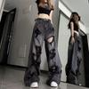 High Street Vintage Schwarze Ripped Jeans Mode Weite Hosen Damen High Waist Gerade Hosen Baggy Hosen Y2k Jeans