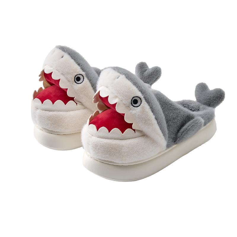 Hai-Cartoon Baumwollpantoffeln 2025 Herbst und Winter neue Zuhause Zuhause rutschfest verdickt warm Halbschlepp Baumwollschlepp Paar
