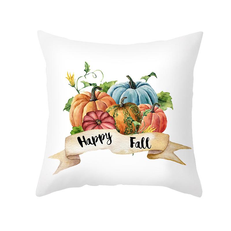 New Autumn Thanksgiving Pillow Cover Peach Skin Polyester Printed Pumpkin Harvest Pillow Home Pillow Cover