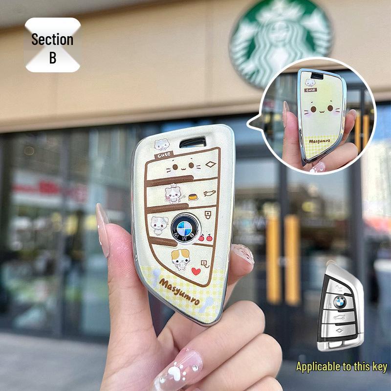 BMW 5 Series Women s Universal Key Case with Cartoon Keychain, Full Coverage 530li Protection