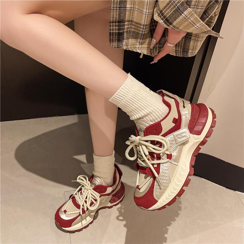 2024 Autumn New Vulcanized Shoes Women Mixed Colors Design Casual Shoes Versatile Trend Lace Up Sneaker Women's Sport Shoes