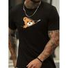 Men'S Black T-Shirt with Cute Bear Design - 180G 100%, Size S-XXL, Perfect for All Seasons