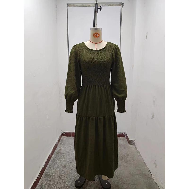 Boho Lantern Sleeve Dress Women - Round Neck Long Sleeve Maxi Casual Loose Fit Fall Vacation Dress