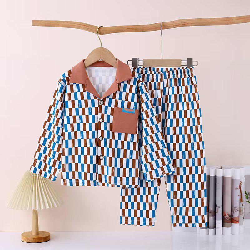 New Pure Cotton Children's Cardigan Pajama Set - Short Sleeve, Loose Fit for Boys & Girls