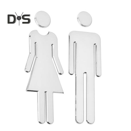 

2 шт. акриловое зеркало для ванной комнаты, клейкая дверь туалета, туалет 3D, знак для мужчин и женщин, бизнес-ресторан, офис, отель, туалетная комната, настенная идентификация серебряный