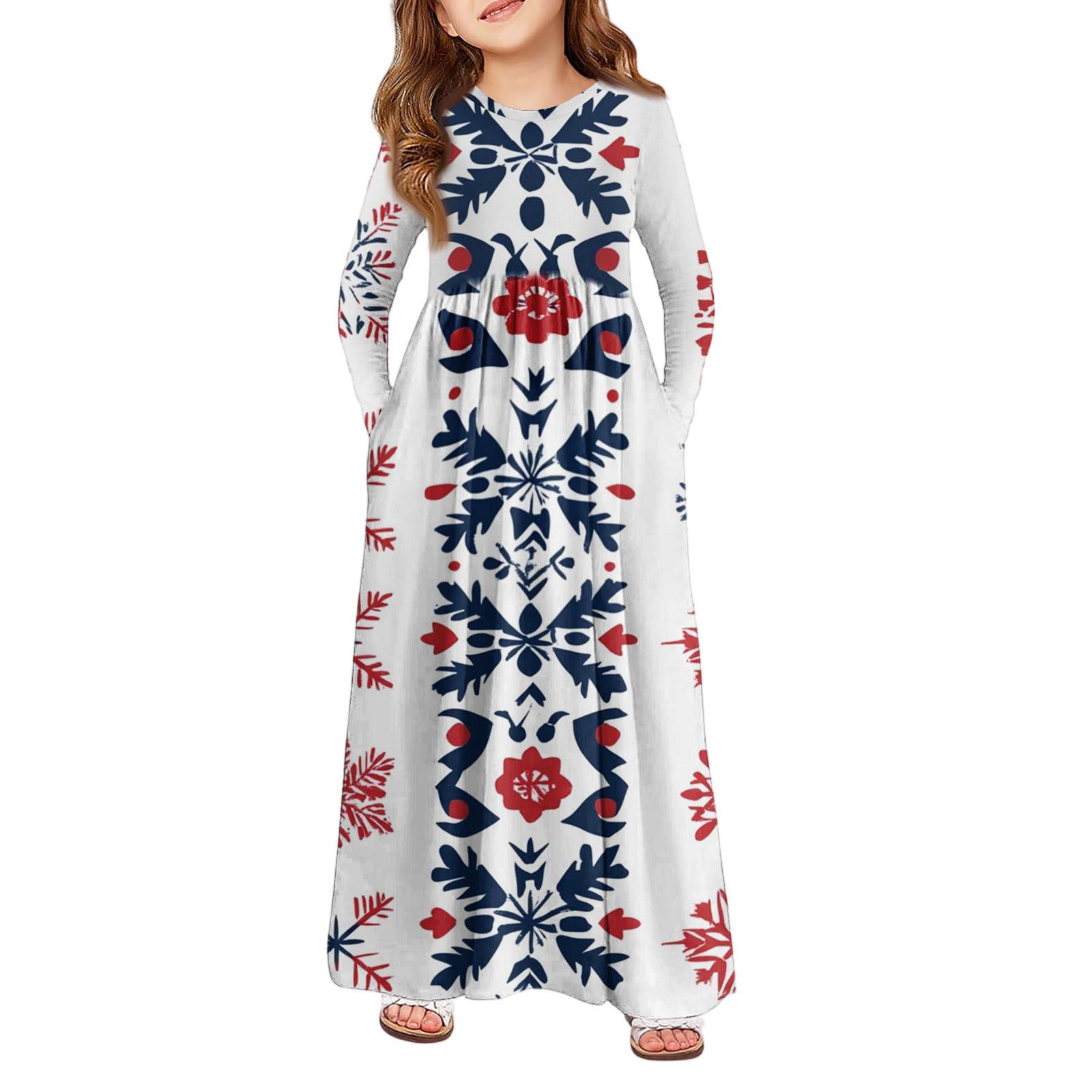

Girls Maxi Dress - Long Sleeve Pocket Dress Christmas Day 140