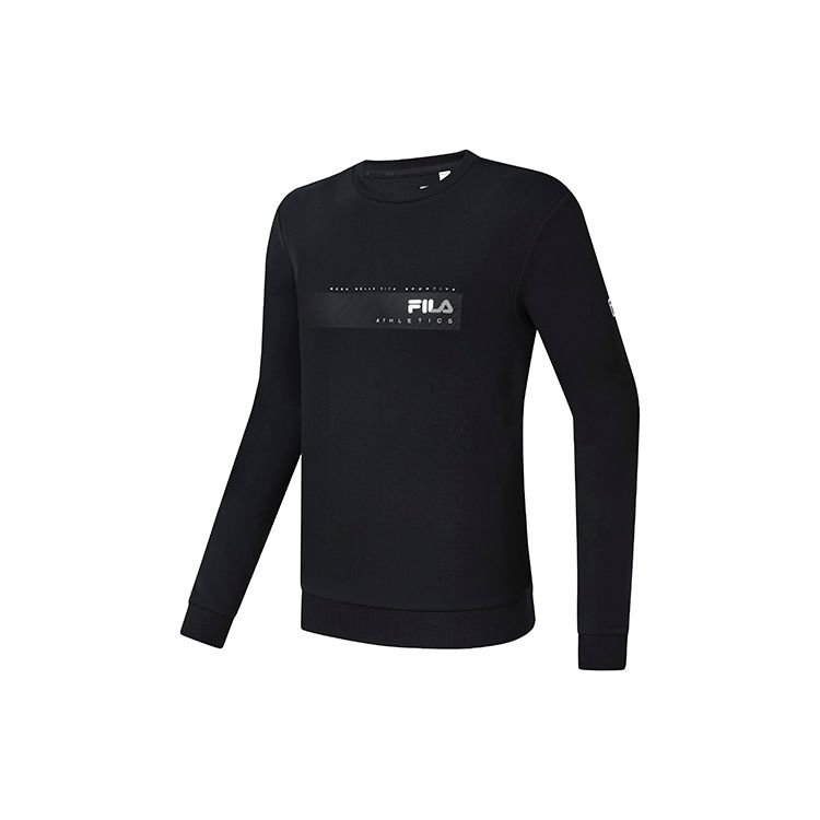 FILA Fitness Series Striped Logo Printed Round Neck Sports Knit Sweatshirt Men Sweatshirt Deep-Black A11M311209F-BK