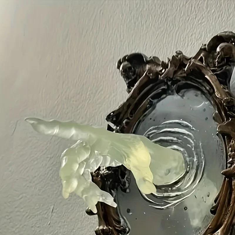 Luminous Ghost In The Mirror Wall Sculpture,Halloween Wall Plaque with Glow Effect, Indoor/Outdoor Creative Decor for Home, Party, Yard