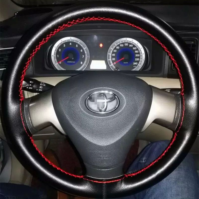 Genuine Leather Hand-Stitched Car Steering Wheel Cover, Unisex, Suitable for All Seasons, for Volkswagen, Honda, Toyota, Thin Style, Sweat-Absorbent