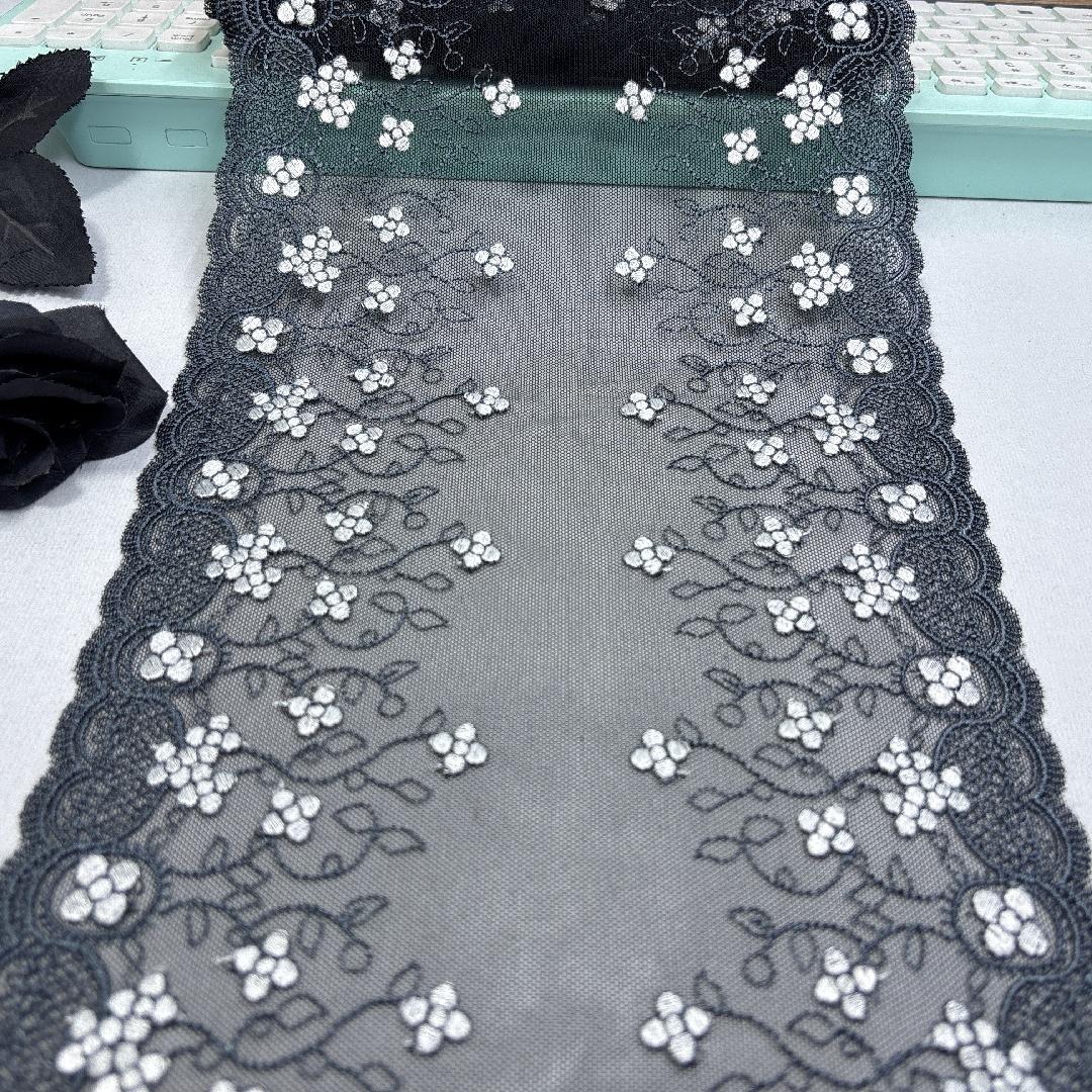 

1m x 21.5cm Floral Embroidery Tulle Lace, Embroidered Net Lace Trim for Dress, Lingerie, Bra, Underwear, Garment, Sewing & Crafting 1 meter x 21.5 cm чёрный