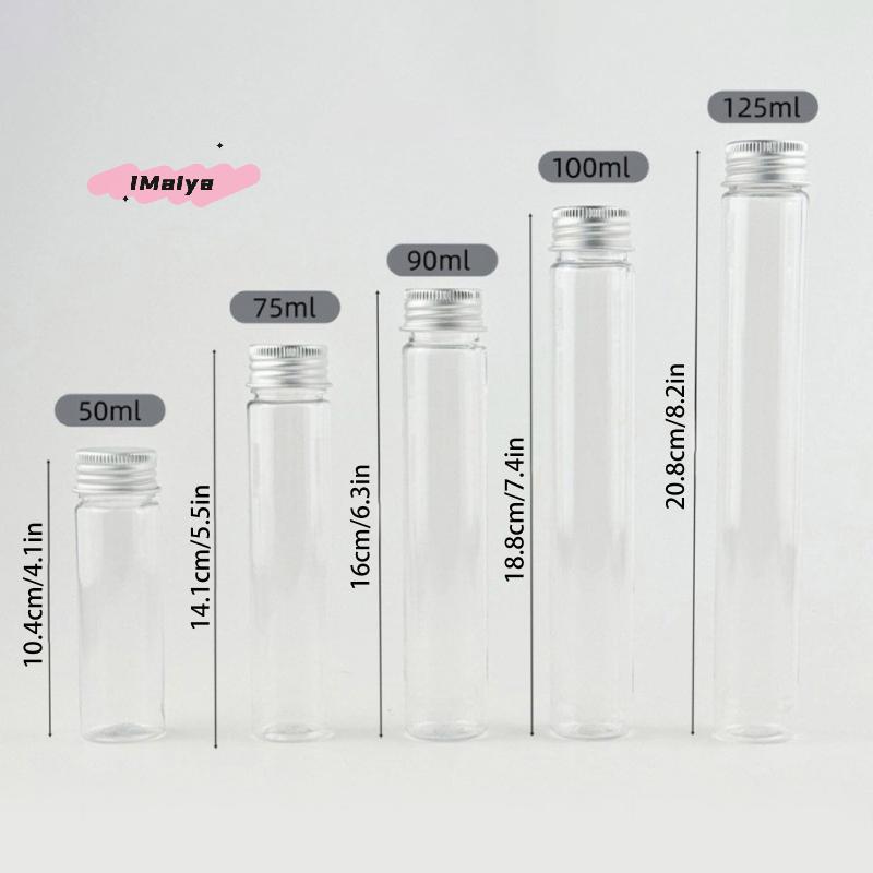 M-10Pcs Mini Clear PET Bottles with Aluminum Lid Kitchen Storage Containers for Coffee Beans Spices Small Sealed Canister Tube
