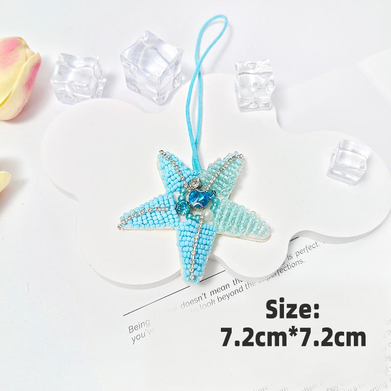 3D Ocean Theme Patches Handmade Rhinestone Beaded Patches with Hanging Rope Crystal Bag Lanyard Patch Beading Applique