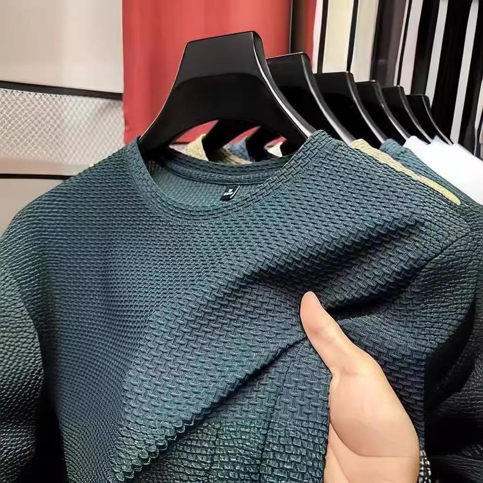 Camiseta de Verano para Hombre de Seda de Hielo de Secado Rápido con Plisados y Estampado Oscuro