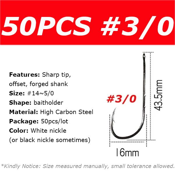 50PCS Baitholder Fishing Hooks High Carbon Steel Barbed Fish Hook Worm Pond Fish Bait Holder Size 10 12 14 1/0 2/0 3/0 4/0 5/0