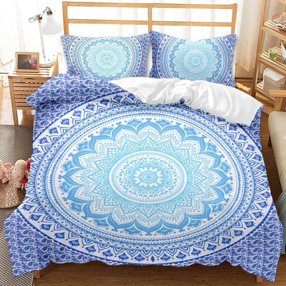 Povlak na přikrývku Bohemian Mandala Queen Size Kravata Spirála Povlak na přikrývku Hippie Boho Povlečení Exotická květinová polyesterová přikrývka